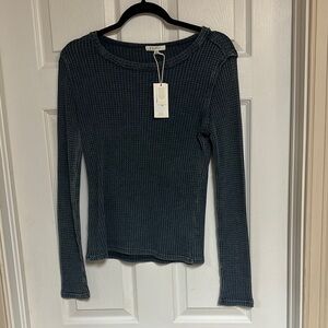 Z Supply blue Waffle Knit Long Sleeve Top